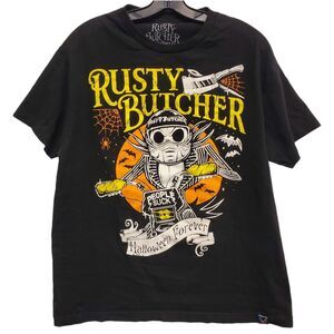 RUSTY BUTCHER Shirt Adult Large Black PEOPLE SUCK Spell Out Halloween Biker